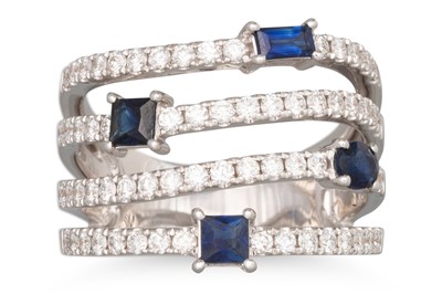 Lot 192 - AN ITALIAN DESIGN DIAMOND AND SAPPHIRE FOUR...