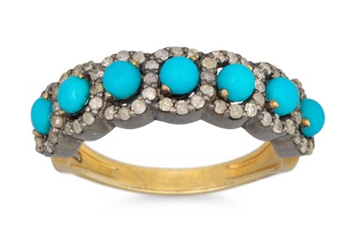 Lot 151 - A TURQUOISE AND DIAMOND RING, each cabochon...