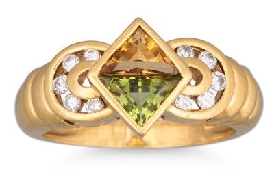 Lot 186 - A DIAMOND, CITRINE AND PERIDOT RING, mounted...