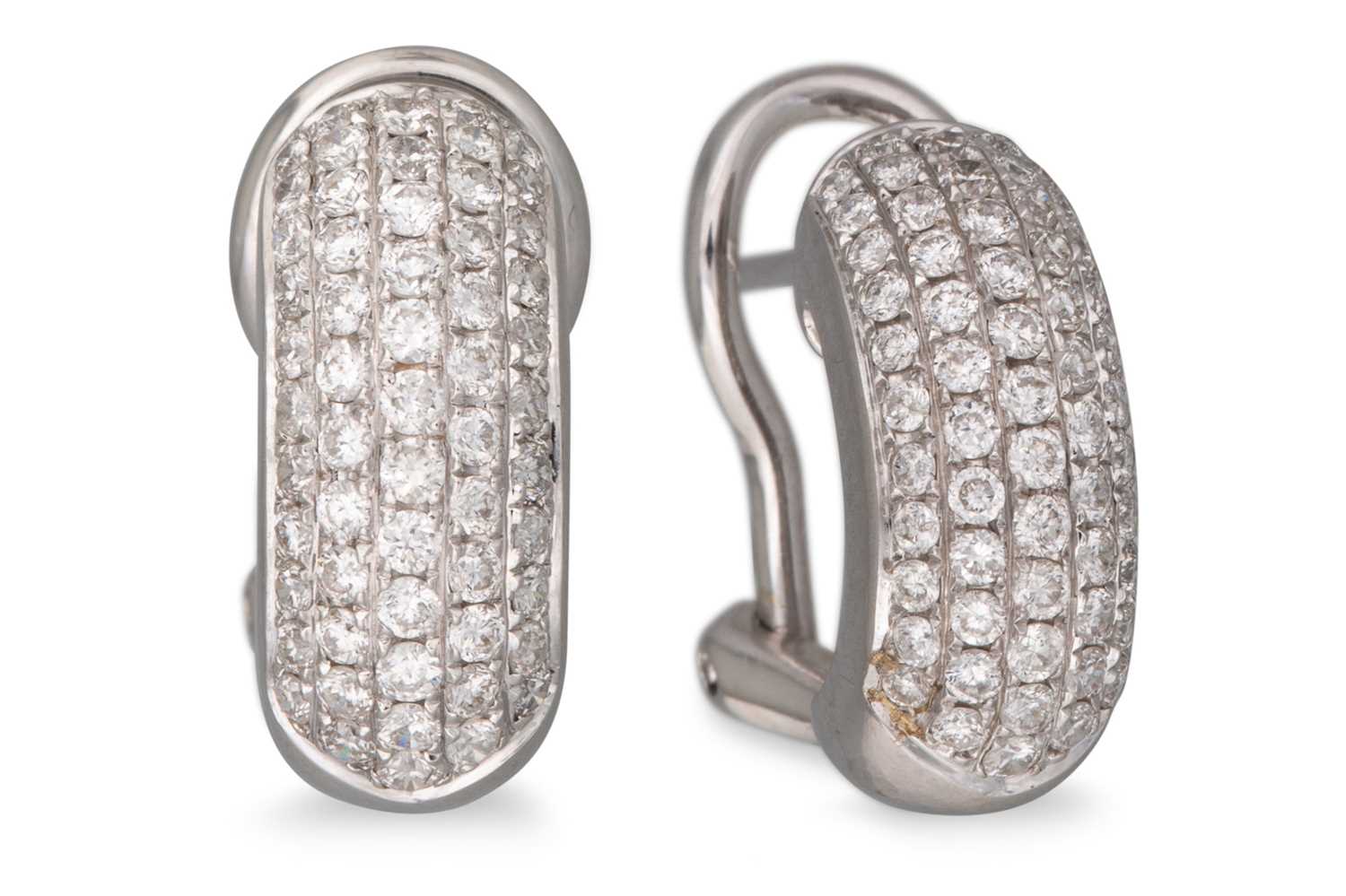 Lot 192 - A PAIR OF PAVÉ DIAMOND SET EARRINGS, mounted...