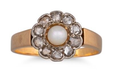 Lot 221 - A VINTAGE ROSE CUT DIAMOND AND PEARL CLUSTER...