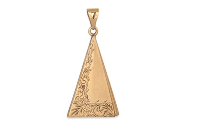 Lot 41 - A 9CT GOLD PENDANT, triangular form, engraved...