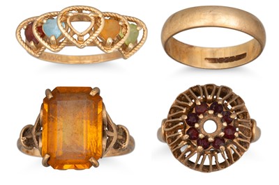 Lot 53 - A COLLECTION OF FOUR 9CT GOLD RINGS, various...