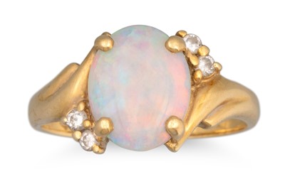 Lot 54 - AN OPAL AND DIAMOND RING, mounted in 18ct gold,...