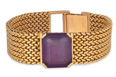 Lot 118 - A VINTAGE 14CT GOLD MESH LINK CUFF BRACELET,...