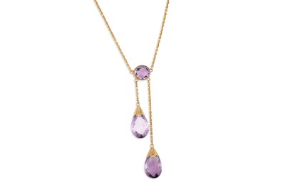 Lot 122 - AN ANTIQUE 15CT GOLD NECKLACE, set with two...
