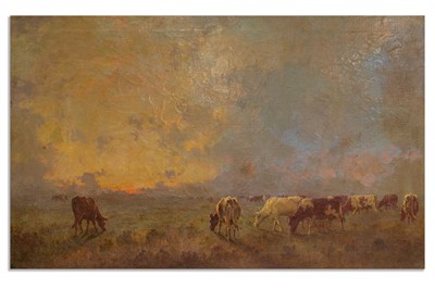 Lot 524 - EARLY 20TH CENTURY VIEW OF COWS GRAZING AT...