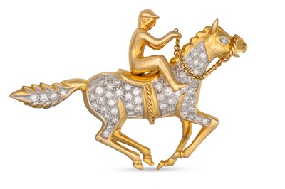 Lot 154 - A VINTAGE 18CT GOLD DIAMOND SET HORSE AND...