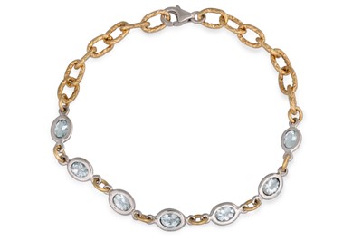 Lot 346 - AN AQUAMARINE BRACELET, the oval aquamarines...