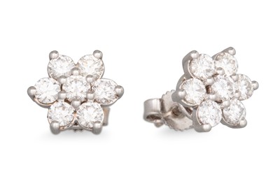 Lot 352 - A PAIR OF DIAMOND CLUSTER EARRINGS, the...