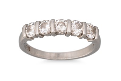 Lot 114 - A FIVE STONE DIAMOND RING, the round brilliant...