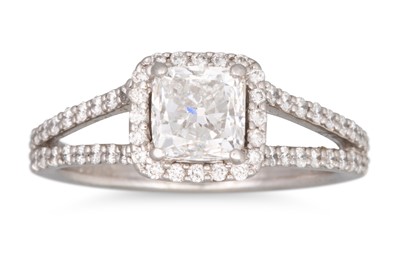 Lot 302 - A DIAMOND CLUSTER RING, the square cushion cut...