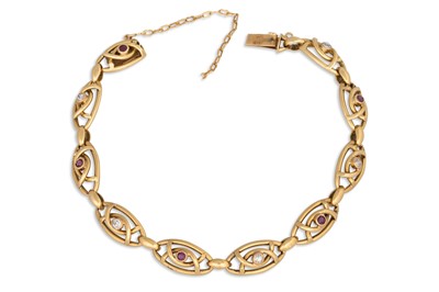 Lot 305 - A VINTAGE FRENCH RUBY AND DIAMOND SET BRACELET,...