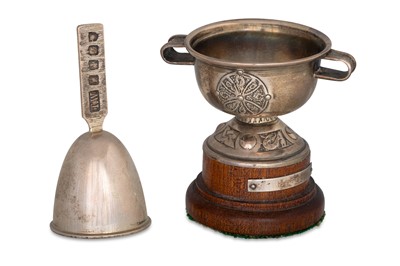Lot 256 - A MINIATURE CELTIC STYLE TWO HANDLED INLAID...