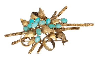 Lot 103 - A VINTAGE AMERICAN TURQUOISE SET SPRAY BROOCH,...