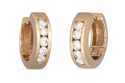 Lot 161 - A PAIR OF 9CT DIAMOND SET HOOP EARRINGS, the...