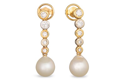 Lot 173 - PAIR OF PEARL AND DIAMOND DROP EARRINGS,...