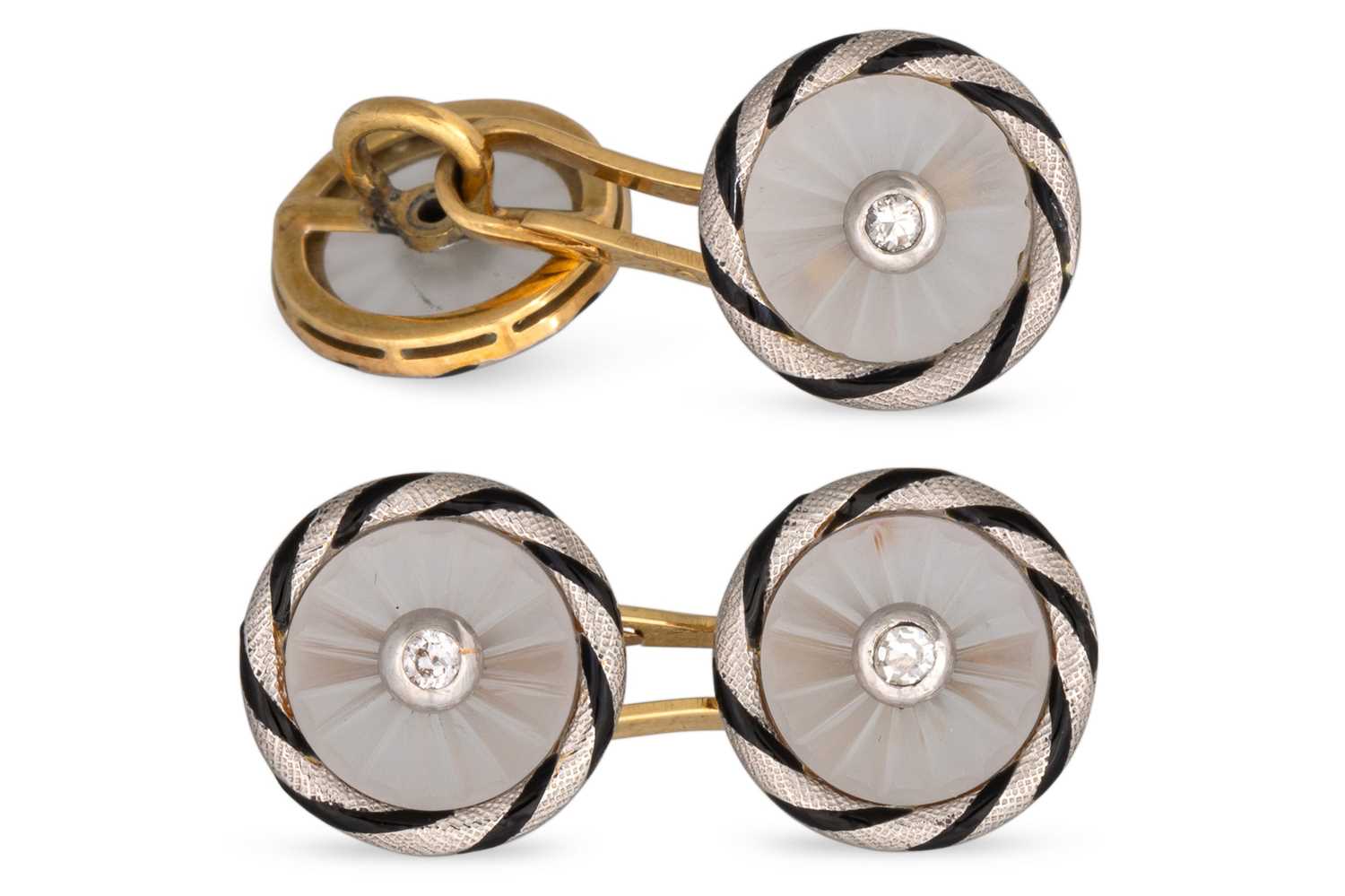 Lot 22 - A PAIR OF VINTAGE ENAMEL, DIAMOND AND ROCK...