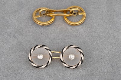 Lot 22 - A PAIR OF VINTAGE ENAMEL, DIAMOND AND ROCK...