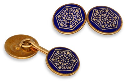 Lot 23 - A PAIR OF VINTAGE ENAMEL AND GOLD CUFFLINKS,...