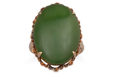 Lot 53 - A VINTAGE JADE RING, mounted in 18ct gold,...