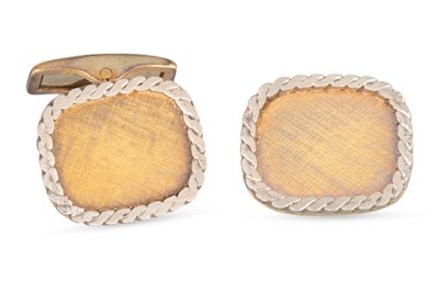 Lot 48 - A PAIR OF 1970's DESIGN CUFFLINKS, 14ct yellow...