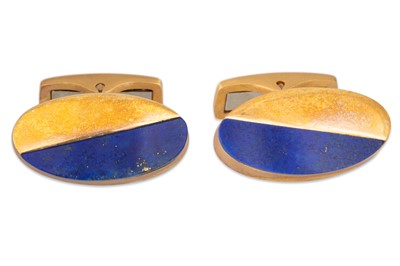 Lot 100 - A PAIR OF 1970's LAPIS LAZULI SET CUFFLINKS,...