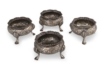 Lot 426 - A SET OF FOUR EDWARDIAN SILVER SALTS, London,...