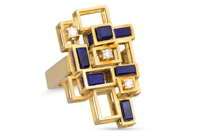 Lot 93 - A MODERNIST 1970's LAPIS LAZULI AND DIAMOND...