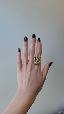 Lot 93 - A MODERNIST 1970's LAPIS LAZULI AND DIAMOND...