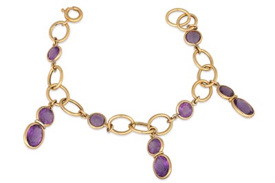 Lot 87 - AN AMETHYST BRACELET, with collet set drops,...