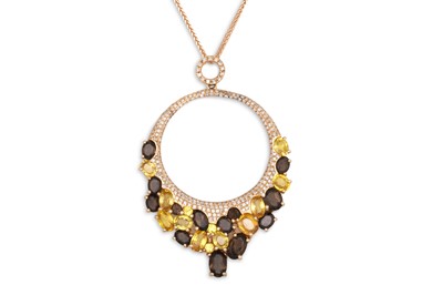 Lot 90 - A YELLOW SAPPHIRE, SMOKY QUARTZ AND DIAMOND...