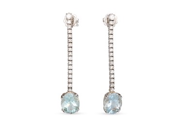 Lot 91 - A PAIR OF DIAMOND AND AQUAMARINE DROP EARRINGS,...