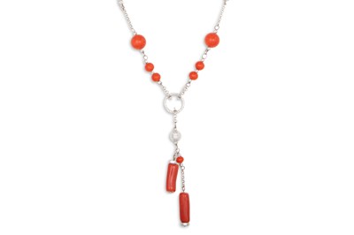 Lot 95 - A MEDITERRANEAN CORAL AND DIAMOND NECKLACE,...