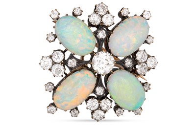 Lot 219 - AN ANTIQUE DIAMOND AND OPAL SET BROOCH, the...