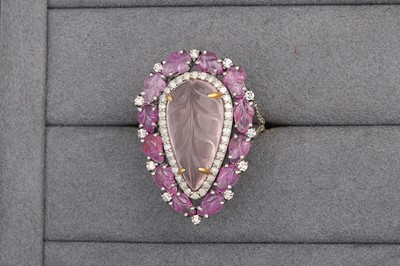 Lot 69 - A ROSE QUARTZ, PINK SAPPHIRE AND DIAMOND...