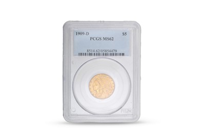 Lot 446 - A 1909 $5 GOLD AMERICAN COIN HALF EAGLE,...