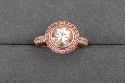 Lot 97 - A MORGANITE AND PINK SAPPHIRE CLUSTER RING, to...