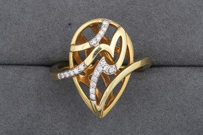 Lot 100 - A DIAMOND SET RING, of open work pear shaped...