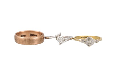 Lot 145 - TWO GOLD AND DIAMOND SET RINGS, together with...