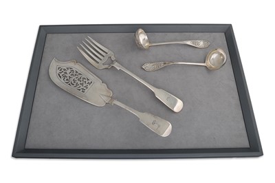 Lot 424 - A PAIR OF 19TH CENTURY SILVER FIDDLE PATTERN...
