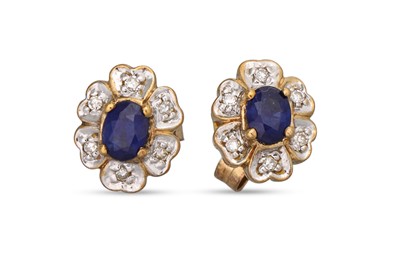 Lot 296 - A PAIR OF SAPPHIRE AND DIAMOND CLUSTER...