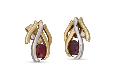 Lot 297 - A PAIR OF RUBY & DIAMOND EARRINGS, mounted in...