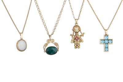Lot 298 - FOUR 9CT GOLD VARIOUS STONE SET PENDANTS, on...