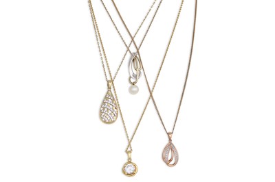 Lot 299 - FOUR 9CT GOLD PENDANTS, stone set (two with...