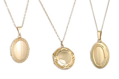 Lot 300 - TWO 9CT GOLD LOCKETS, on chains, together with...