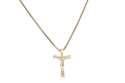 Lot 302 - A 9CT GOLD CRUCIFIX, on a chain, together with...