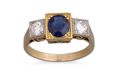 Lot 328 - A SAPPHIRE AND DIAMOND THREE STONE RING,...