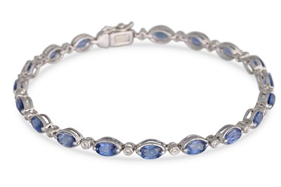 Lot 334 - A SAPPHIRE AND DIAMOND BRACELET, each oval...