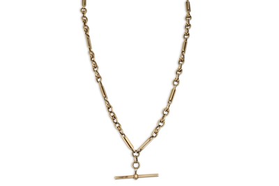 Lot 336 - A 9CT GOLD ALBERT NECK CHAIN, with t-bar, 27.4...